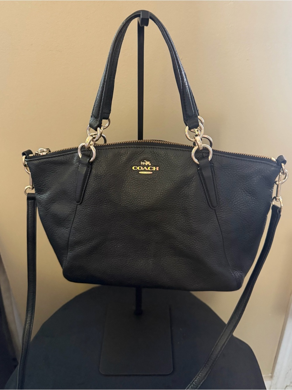 Coach Black Pebbled Leather Shoulder Tote with Gold Hardware